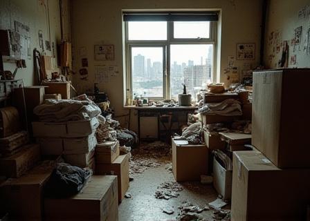 Cluttered studio apartment
